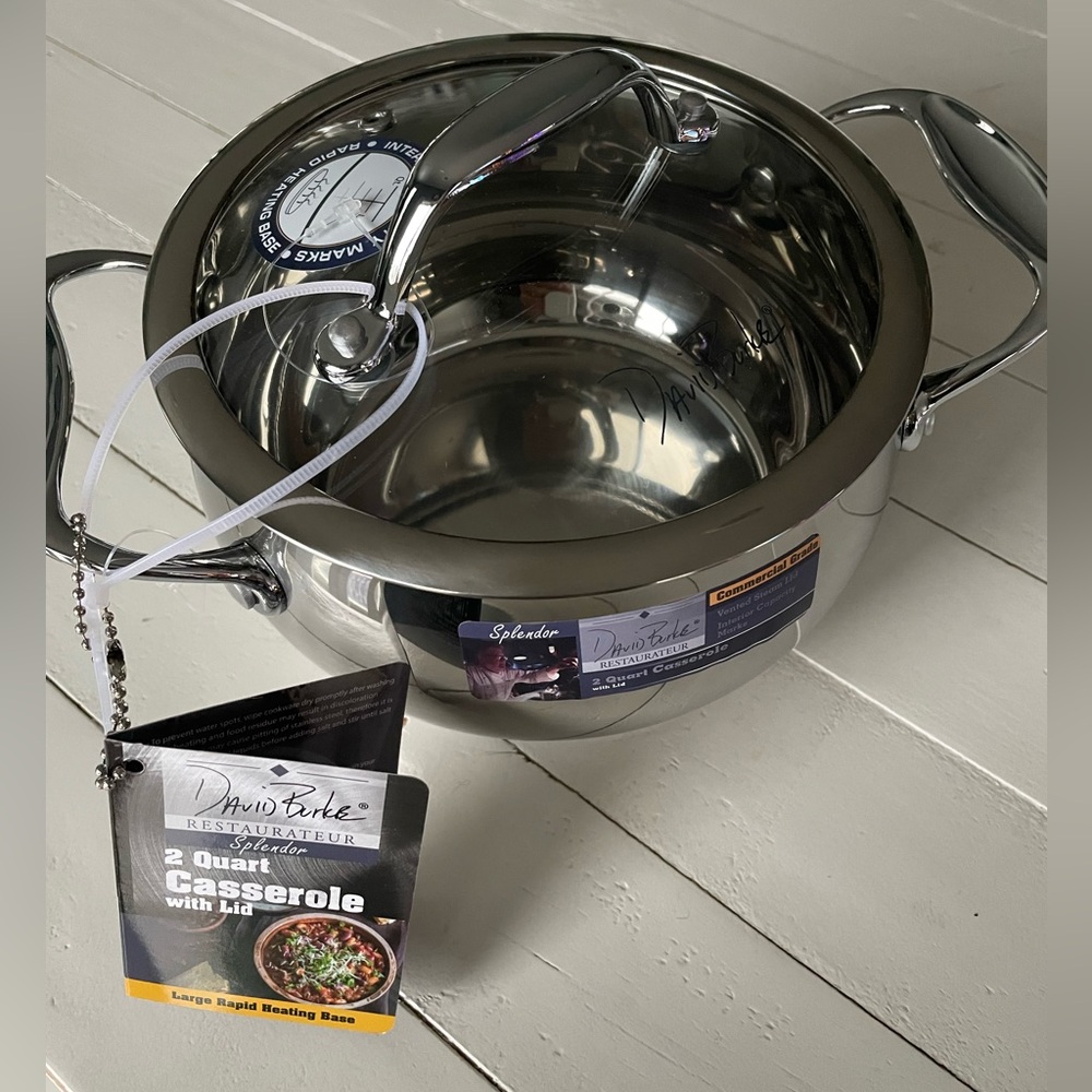 NWT David Burke 2 Quart Stainless Steel Casserole With Lid Splendor Series 500F